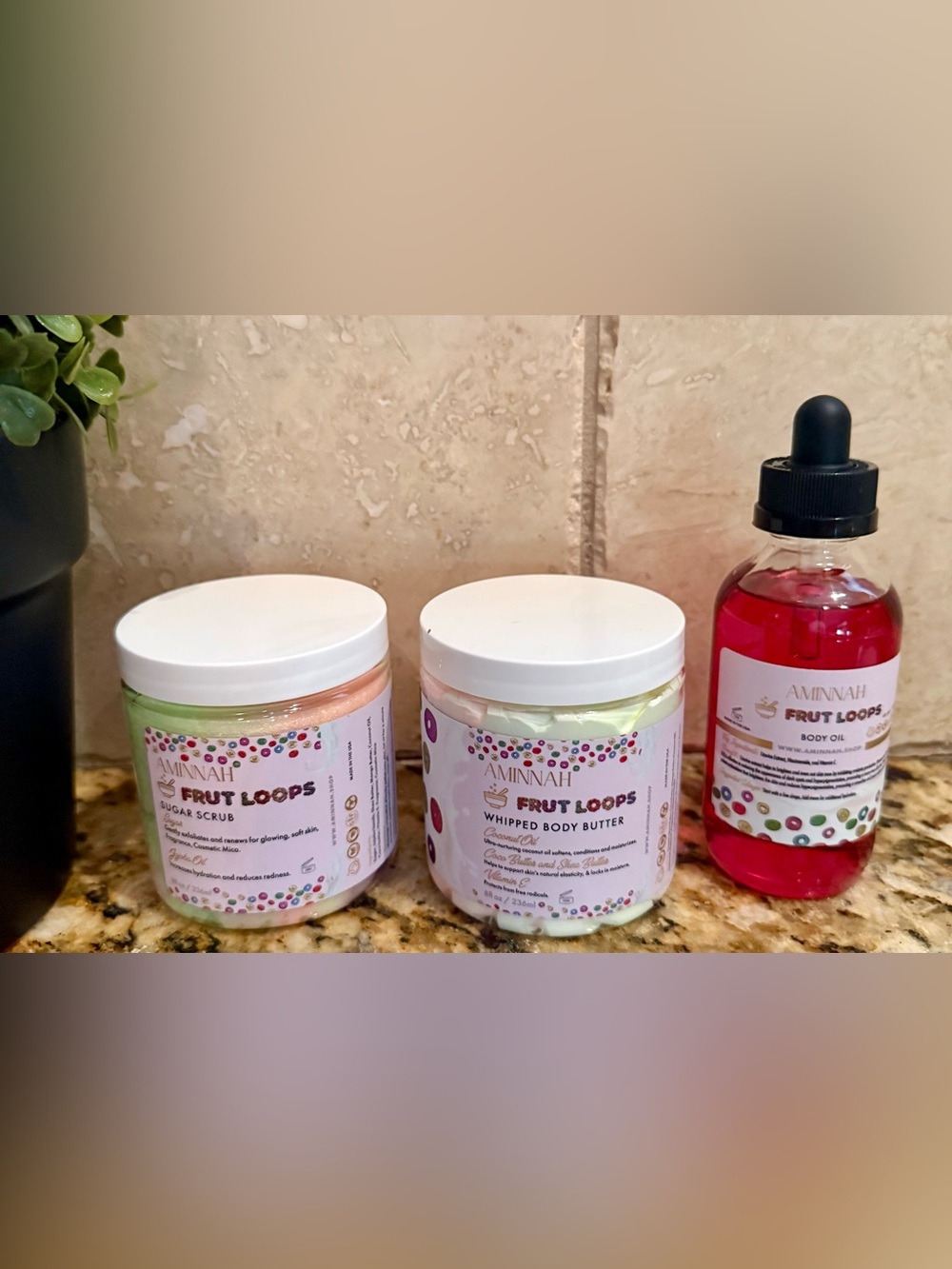 Aminnah Fruit Loops Whipped Body Butter serum gift bundle set